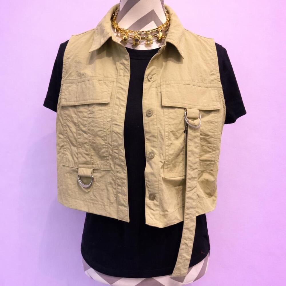Tan utility vest with multiple